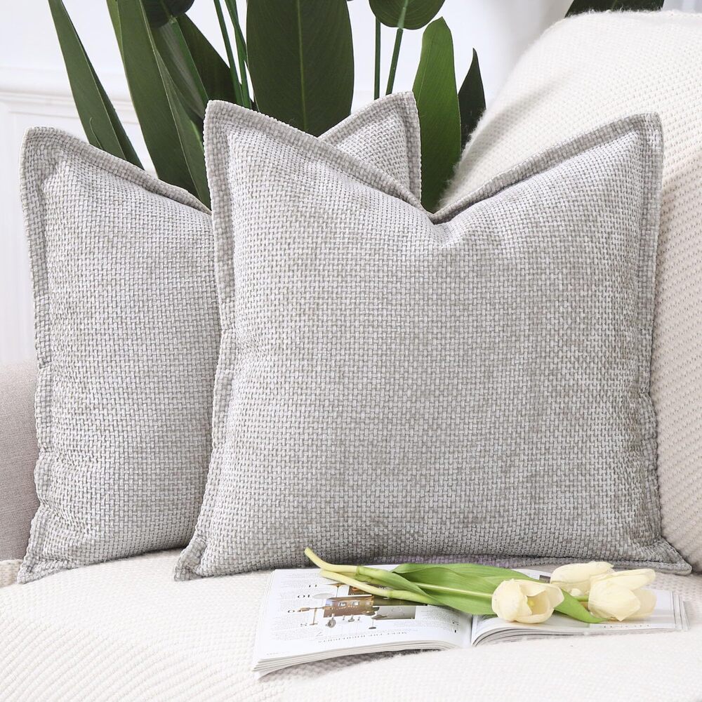 6370 Chenille Velvet Throw Pillow Covers with Flange Set of 2 Super Soft